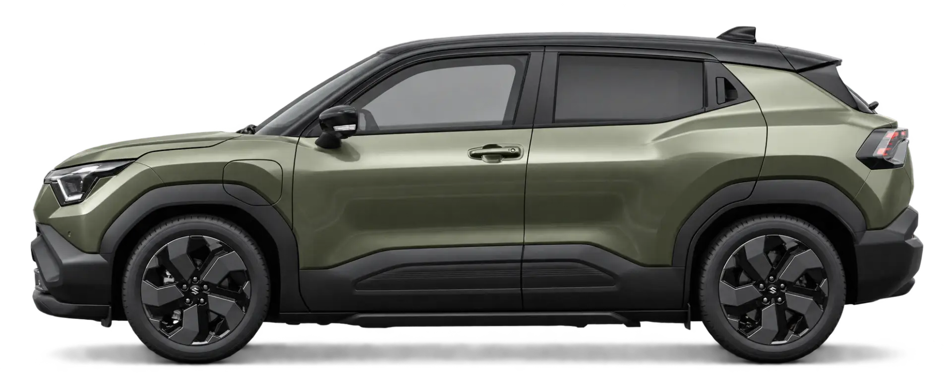 e Vitara — 100% elettrica — profilo laterale, Verde / tetto nero