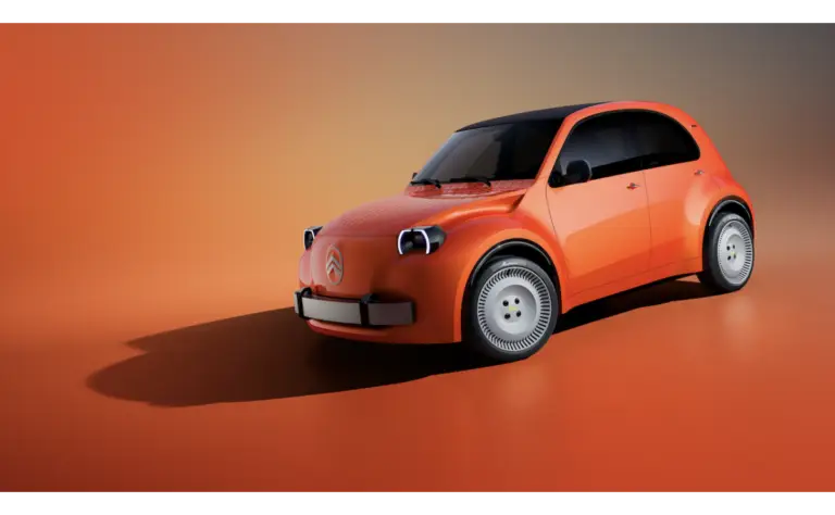 Citroën 2 CV Concept arancione, vista anteriore di tre quarti