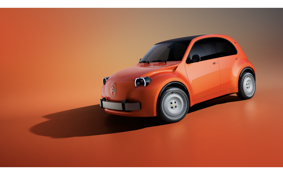 Citroën 2 CV Concept arancione, vista anteriore di tre quarti